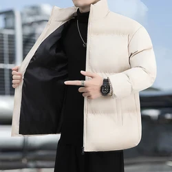 New 2024 Autumn Winter Men's Cotton-Padded Jackets Solid Color Slim Fit Thicken Parkas Streetwear Windproof Warm Tops Down Coats