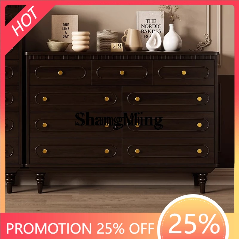 

ZYY pure solid wood nine-chest cabinet retro living room storage master bedroom wall floor cabinet