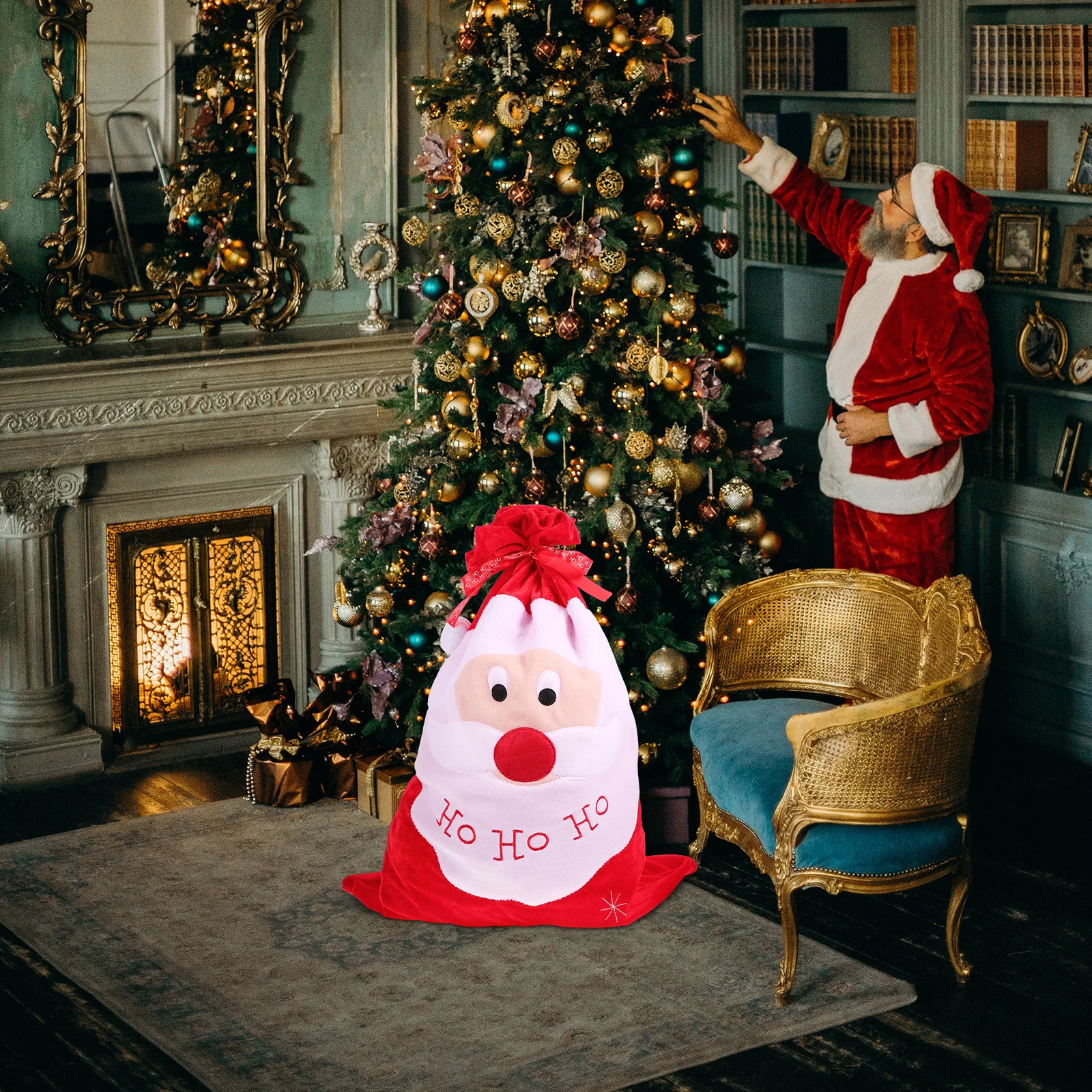 

Christmas Gift Bag Large Present Wrapping Bags Festival Goodie Drawstring Premium Material Candy Cookies Toys Gifts Eco Friendly
