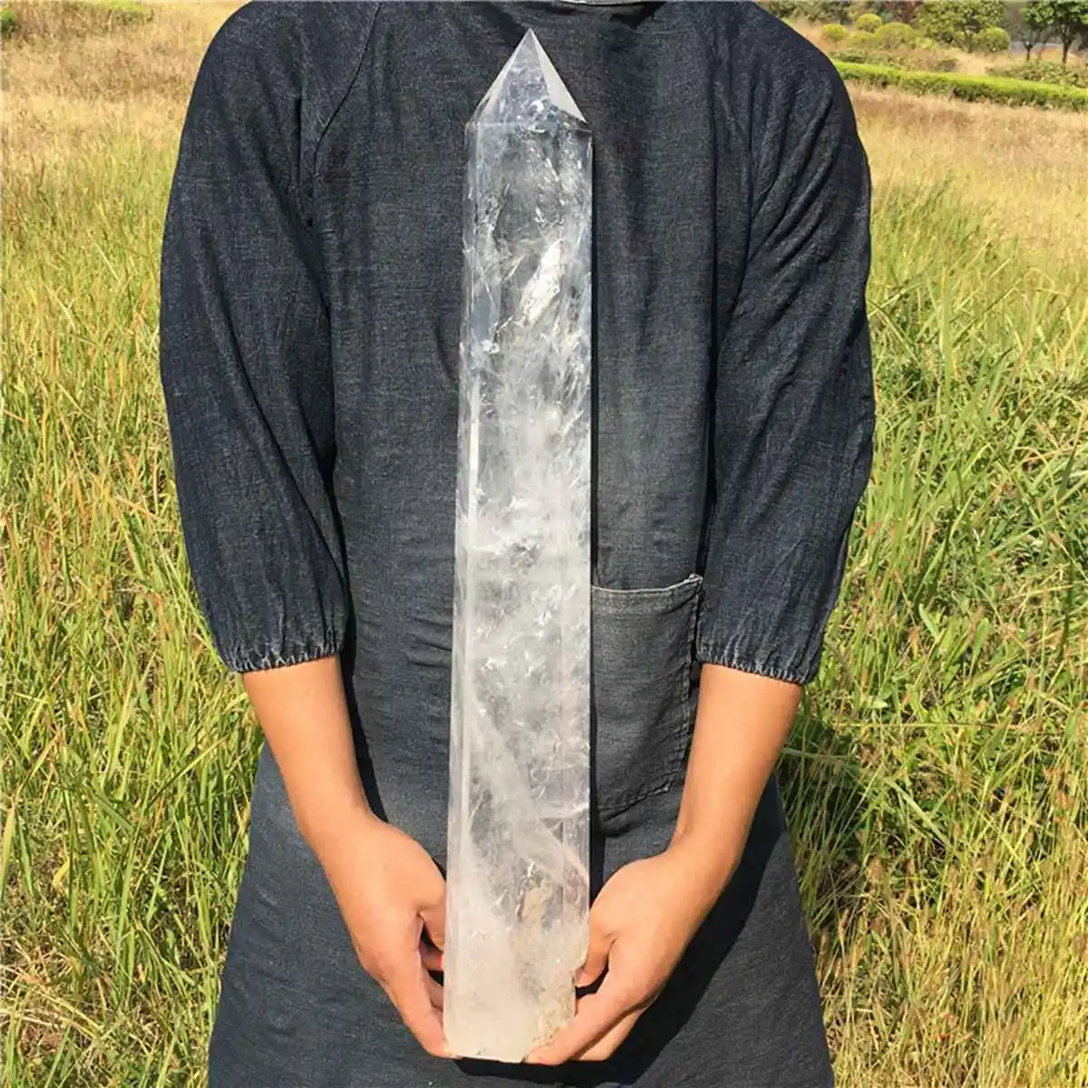 Huge Natural Crystal Clear Transparency Quartz Point Healing Stone Hexagonal Prisms Obelisk Wand Home Degaussing Decor Gem Gift