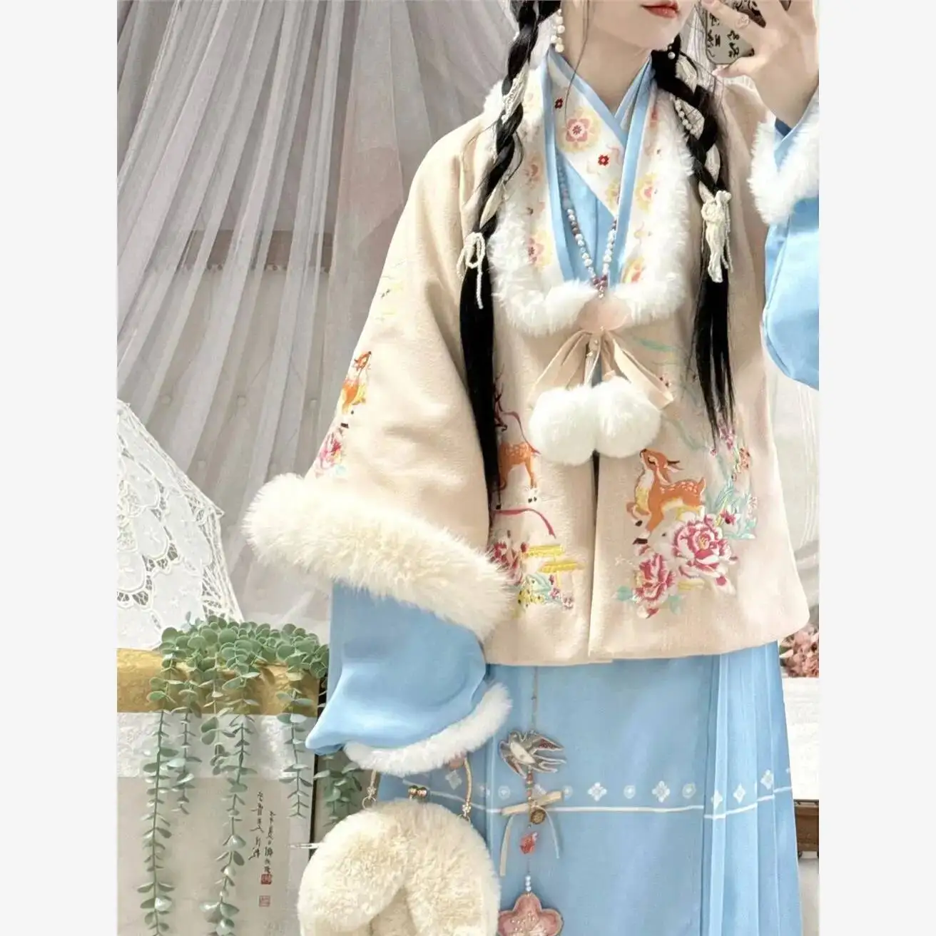 Original Hanfu Women's Winter Thiened Fce Inner Ming Dynas Sle Tail Skirt Student New Year Celebration Clothing