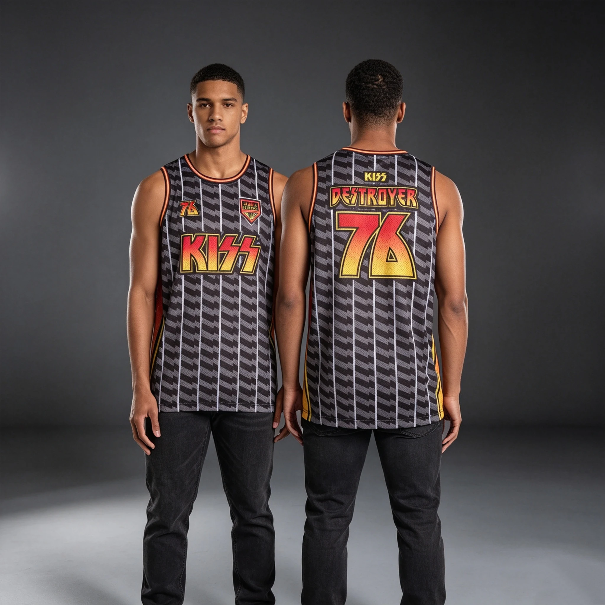 2026 KISS Retro 3D Unisex Basketball Jersey Vest, Y2K Rock Hip-hop Sleeveless Breathable Quick Drying Street Style Vest T-shirt