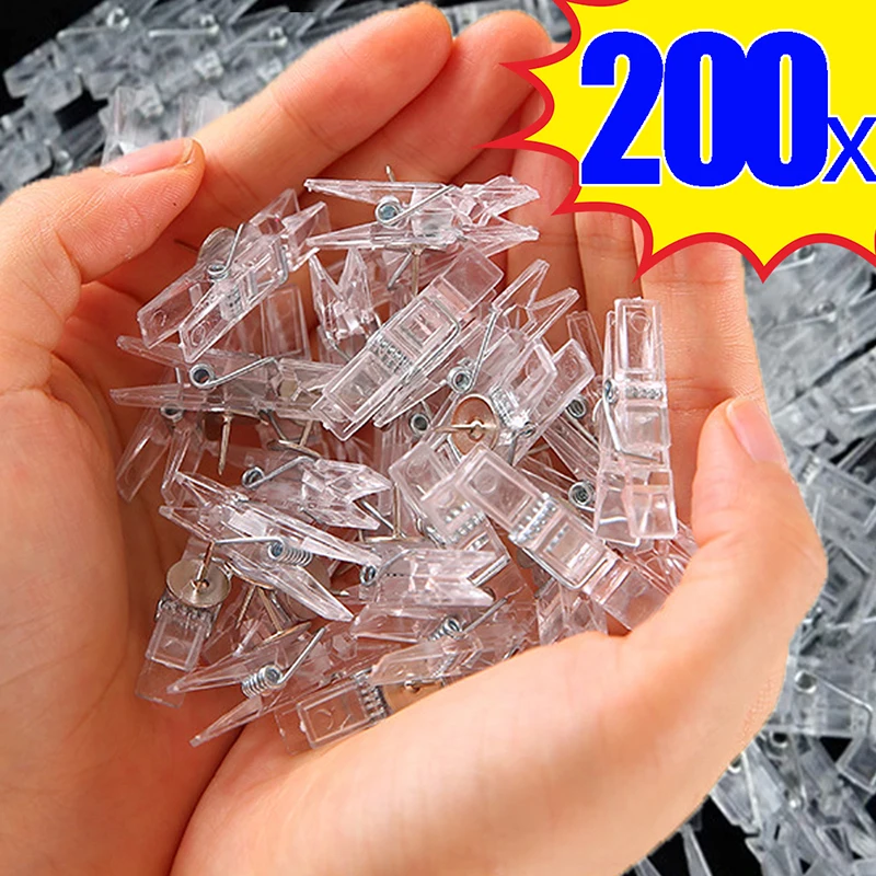 200/50PCS Mini Photo Clips Transparent Plastic Spring Clips Multi-function Towel Socks Clamps DIY Clothespin Home Storage Clips