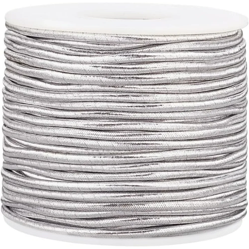 

Metallic Silver Cord Ribbon Elastic Cord 32.8Yards Stretch Cord Elastic String Ribbon Wrap Thread Tag 2.5mm making kit