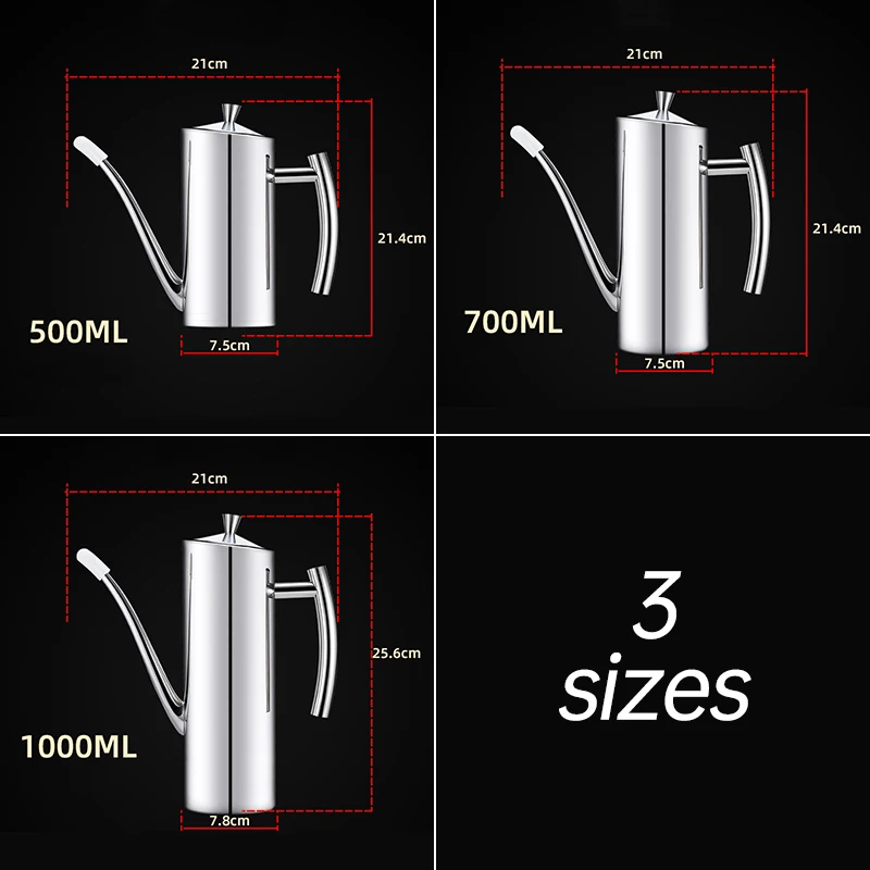 304 Stainless Steel Oil Pot Kitchen Tank Sauce Vinegar Oil Store Control Kettle Drip-Proof Dust-Proof Oil Storage Container