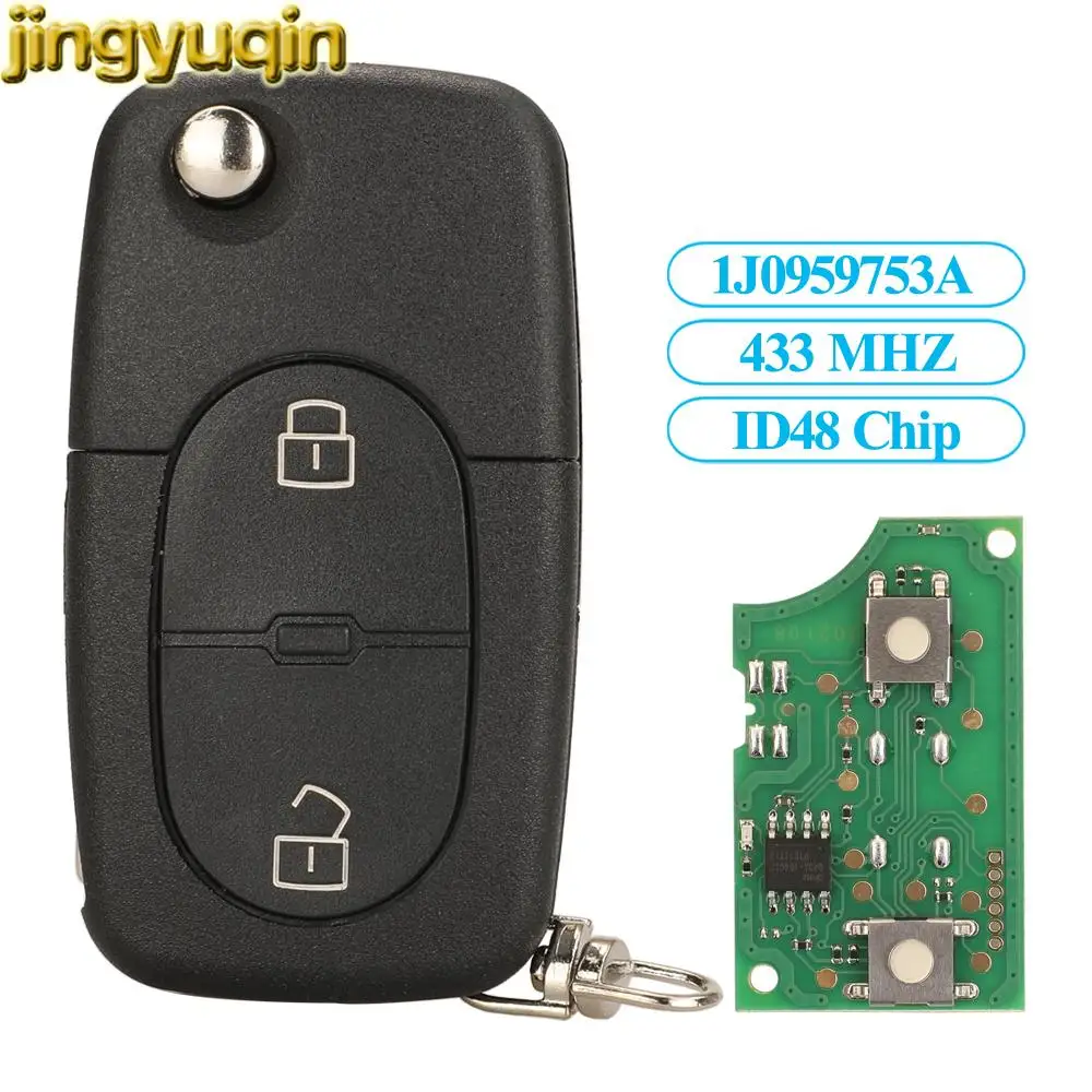 

Jingyuqin Flip Remote Car Key 434MHz ID48 Chip For Volkswagen VW Beetle Golf Jetta Passat MK4 1J0959753A 2 Buttons Fob