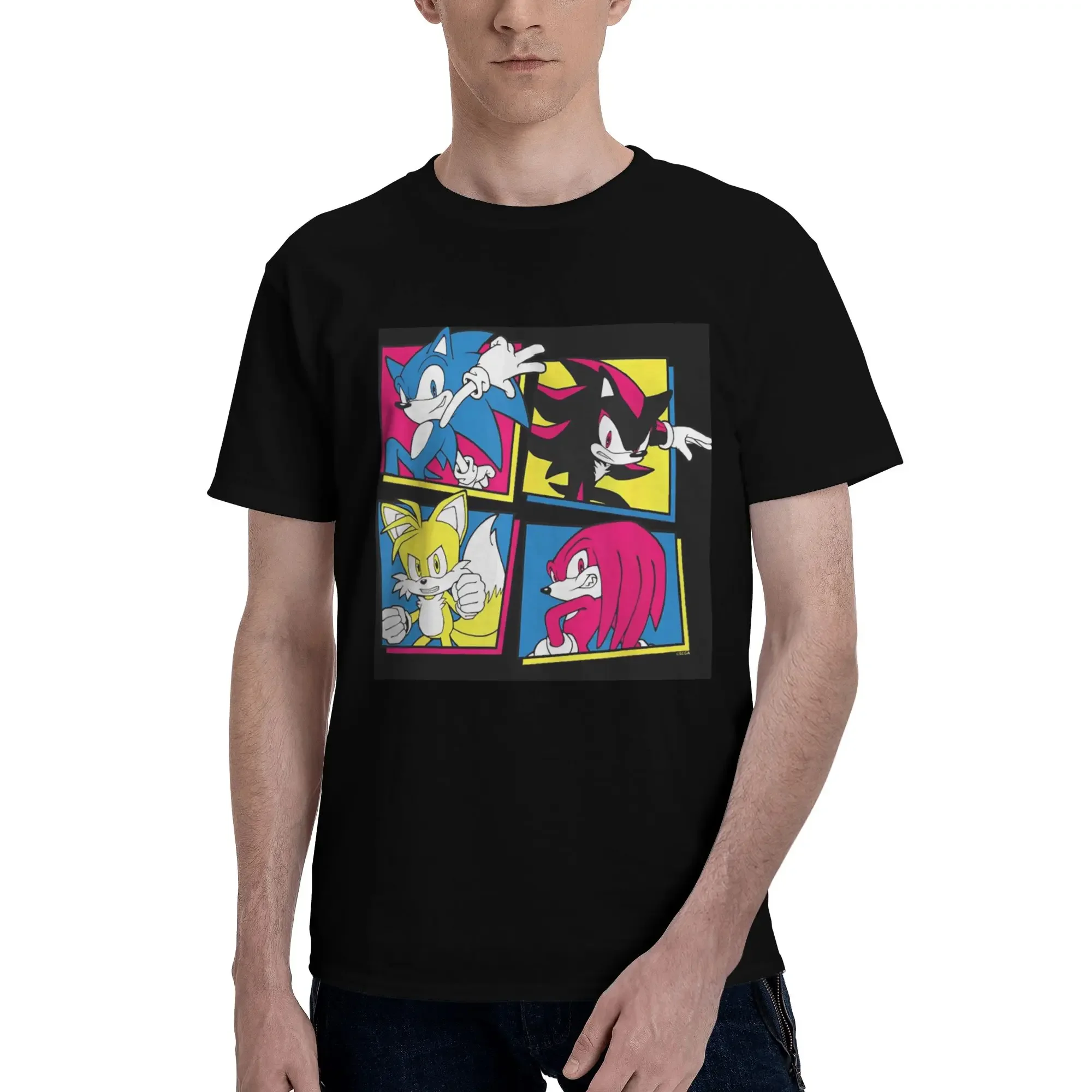 Sonic The Hedgehog Shadow Tails Knuckles 100% Cotton T-Shirt Men's Classic T Shirts Men Round Neck Short Sleeve S-6XL