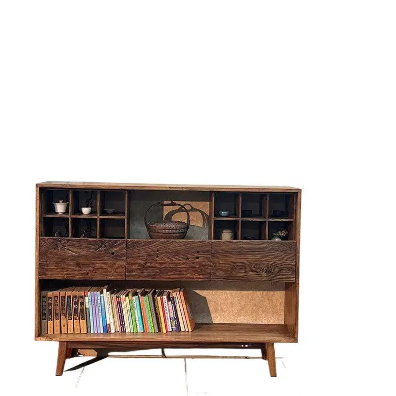 

Wabi Side Cabinet Low Cabinet Homestay Retro Teacup Rack Wabi Side Furniture Locker Lattice Solid Wood Entrance