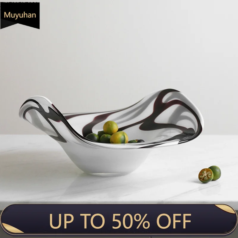 Streamlined Texture Fruit Plates Glass Bowl Breakfast Dinner Plates Hotel Restaurant Fruit Plate Home Kitchen Dessert Cutlery