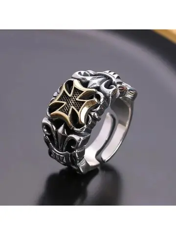 New Punk Large Cross Ring Adjustable Size Fashion Men's Personalized Design Jewelry Street Retro Gothic Trend JewelryAccessories