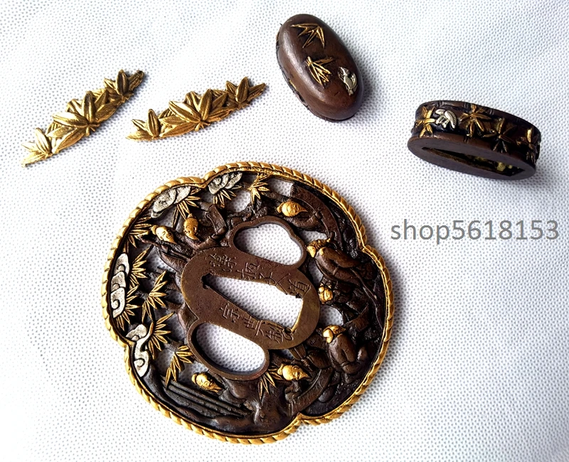 Gold copper Eight Immortals in the bamboo forest  tsuba fuchi Menuki for japanese sword's katana wakizashi tanto