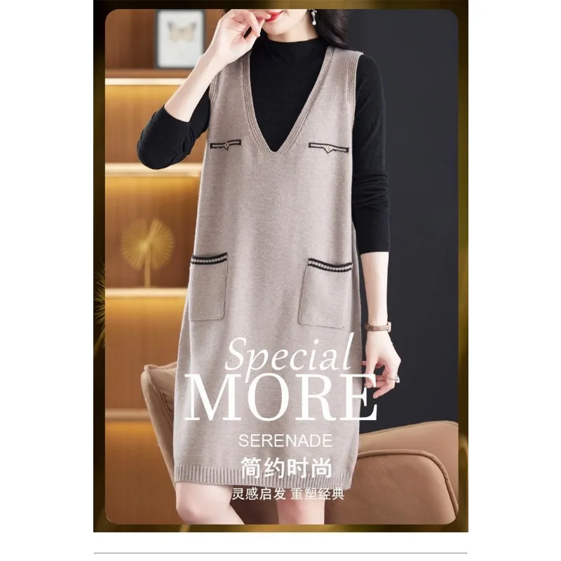 أزياء جديدة فضفاضة محبوك اللباس الخريف والشتاء منتصف طول سترة غير رسمية سترة تنورة البلوز #5