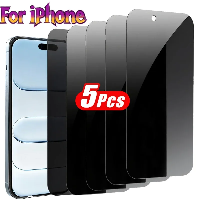 5Pcs Privacy Tempered Glass Compatible with IPhone 17 16 15 Pro Max 14 13 12 11 Pro Mini Screen Protector For IPhone XR XS Glass