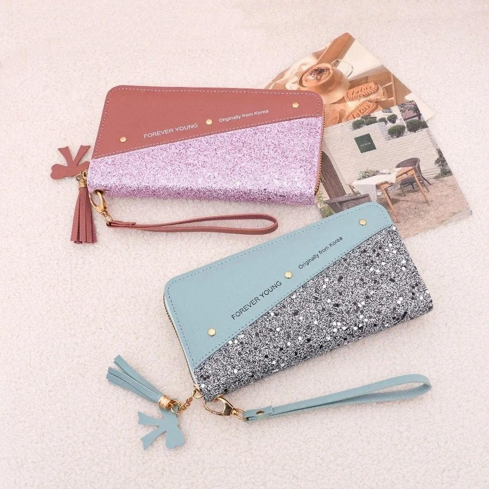 أزياء سستة محافظ طويلة بو الجلود بريق سيدة حقيبة يد عملة المحفظة المرأة