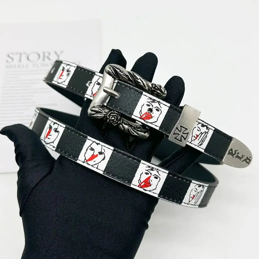 

Gothic Y2K Women Men Belts Goth Ladies Hip hop Punk Rivet Skeleton Print Waist Belt Jeans Waistband