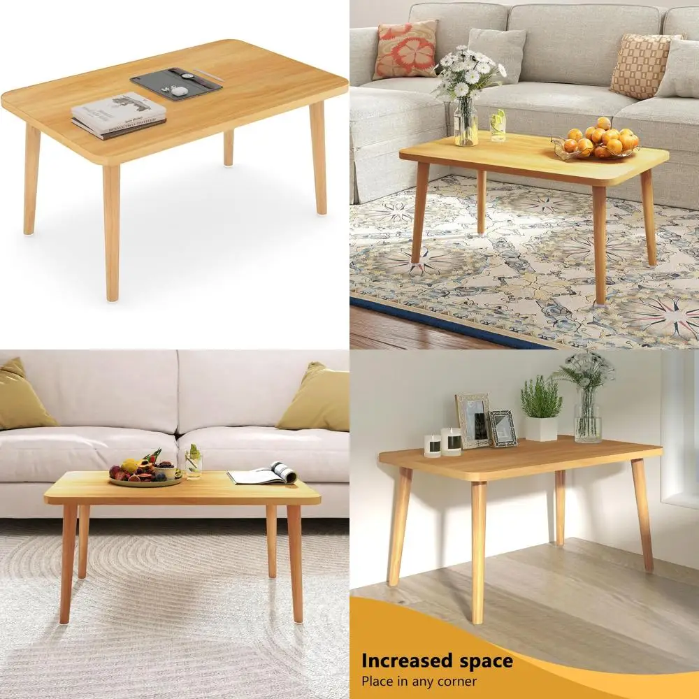 

Natural Solid Wood Coffee Table with 4 Sturdy Legs, Suitable for Floor Seating, Storage, and Living Room Use