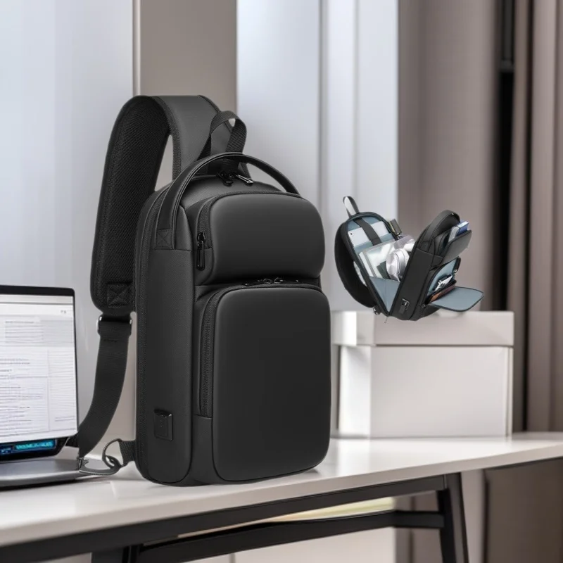 Chest bag, large capacity business single shoulder crossbody small bag, men's multifunctional leisure single shoulder bag, men's