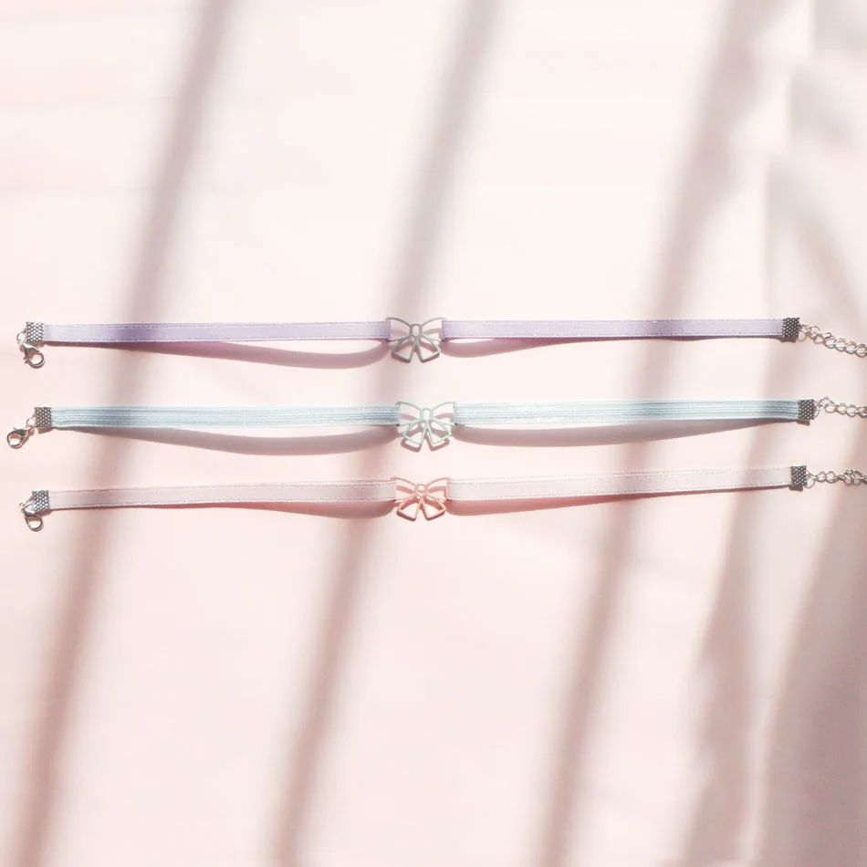 Sexy Choker for Women Fashion Openwork Bow Necklace Clavicle Lady Jewelry Accessories Girl Gift Colourful Bands