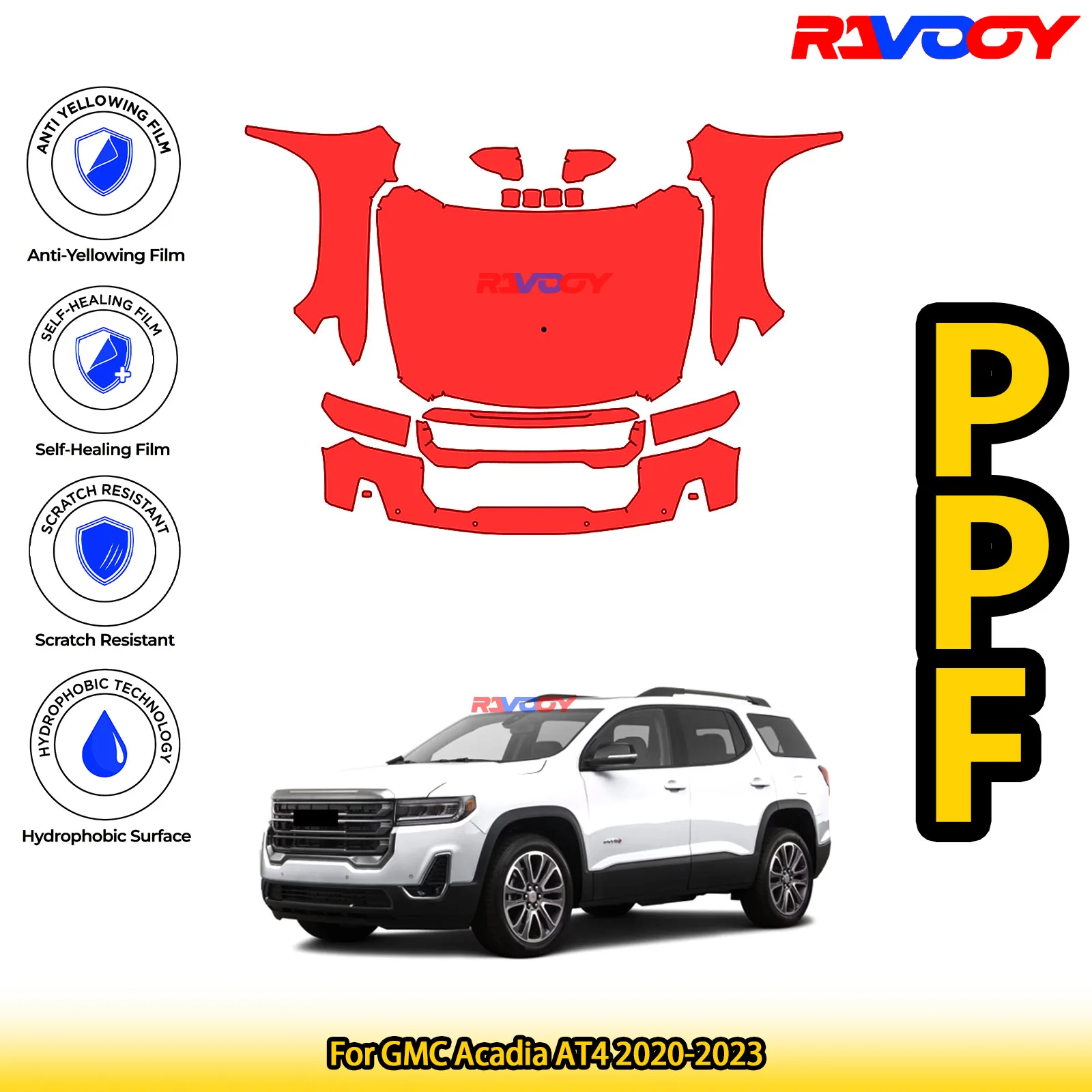

For GMC Acadia AT4 2020-2023 Glossy Matte Black Precut front PPF Kit Paint Protection Film