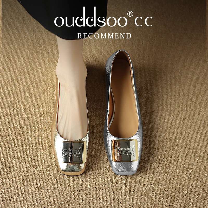 

Ods Luxury Women Shoes European American Sense Color Blocked Thick Heel Versatile Daily High Heels Shoes Zapatos Mujer Gold 4143