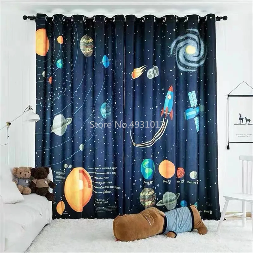 Livingroom Bedroom Space Rocket Printing Curtain Is Suitable for Living Room, Bedroom Kitchen Home Decoration Children's Curtain