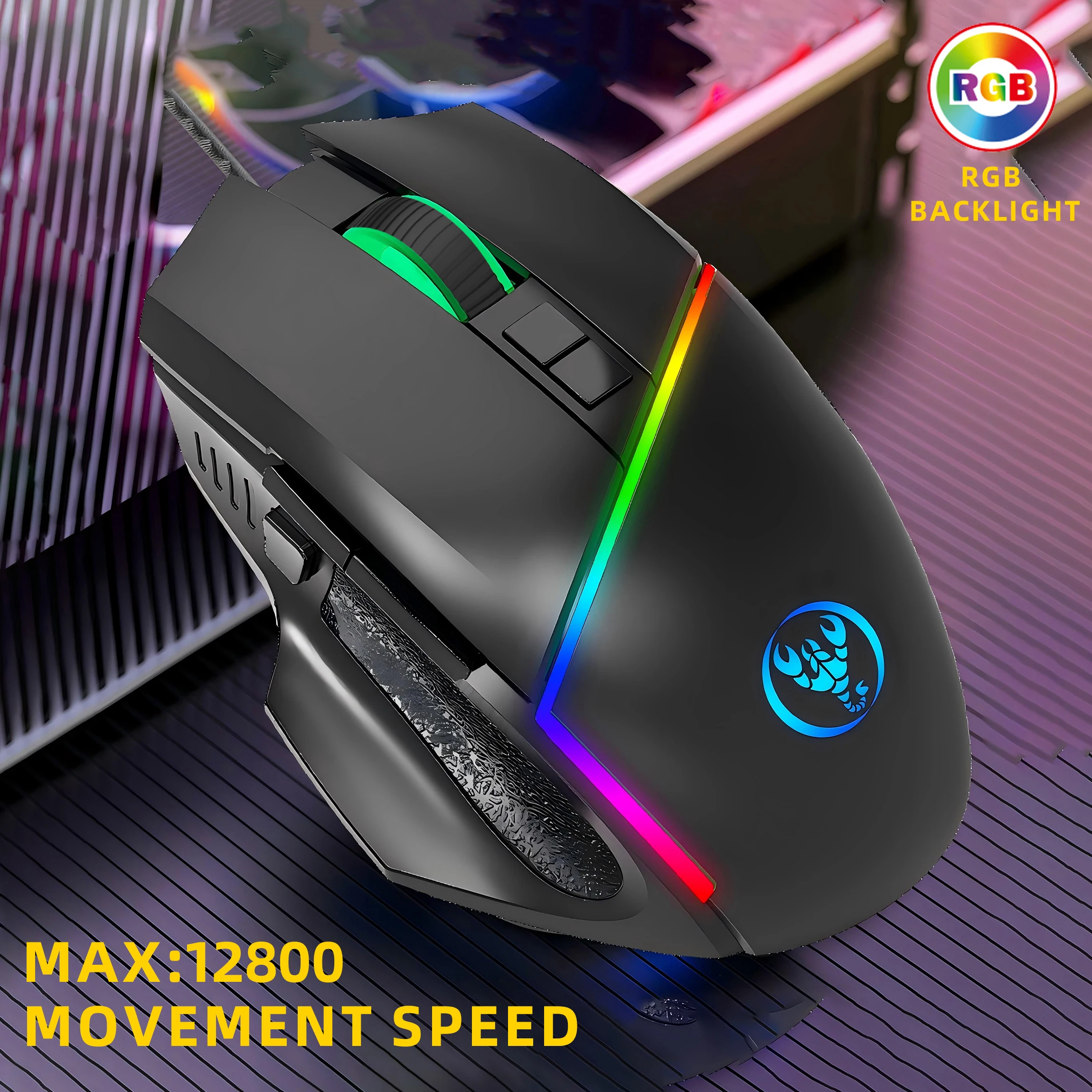 New arrival HXSJ A876Pro wired mouse gaming 8 buttons Macro programmable 1000HZ ergonomic RGB backlit game mouse for laptop