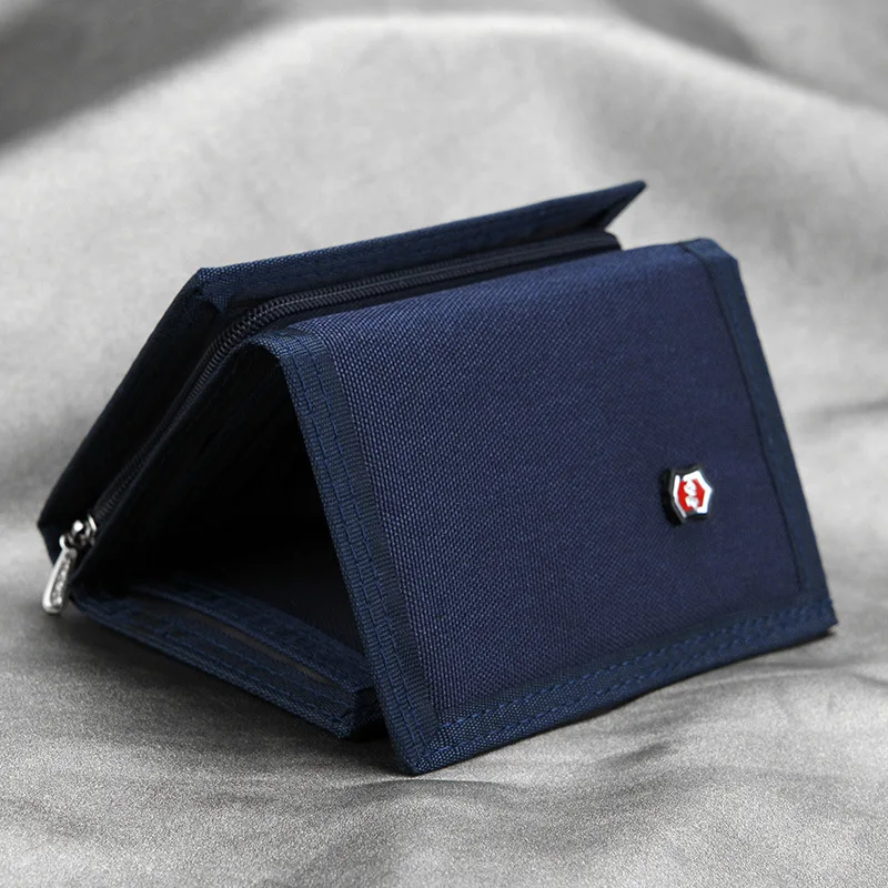Men'S 5 Colors Korean Tri-Fold Coin Purse Canvas Wallet Solid Color Fashion Slim Multifunctional Classic Portable Card Holder