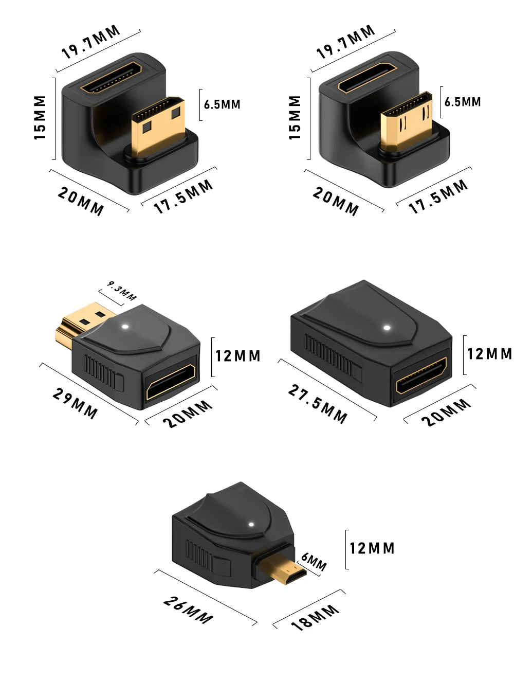 U-shaped 360 Degree Mini HDMI Gender Adapter 180 Micro HDMI Male to HDMI Female Angled L Converter HD 2.1V Extension 5K 8K 60Hz