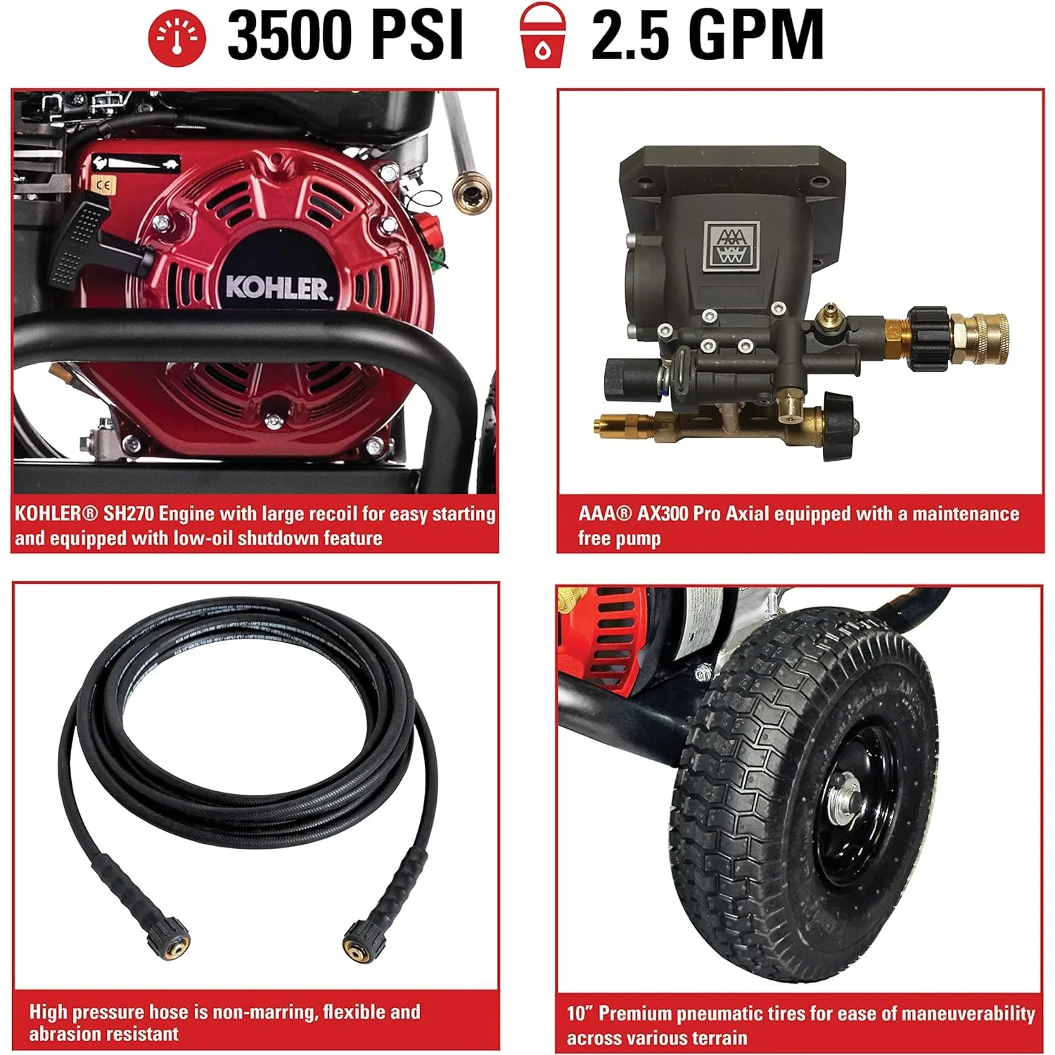 NEW CM61118-S Clean Machine 3500 PSI Gas Pressure Washer, 2.5 GPM, Kohler SH270 Engine, Includes 15-Inch Surface Cleaner