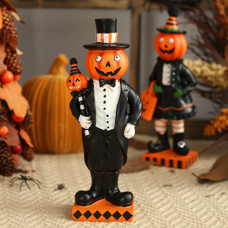 Halloween Pumpkin Gentleman Doll Ornament Resin Craft Ornament Halloween Gentleman Pumpkin Puppet Carving Decoration