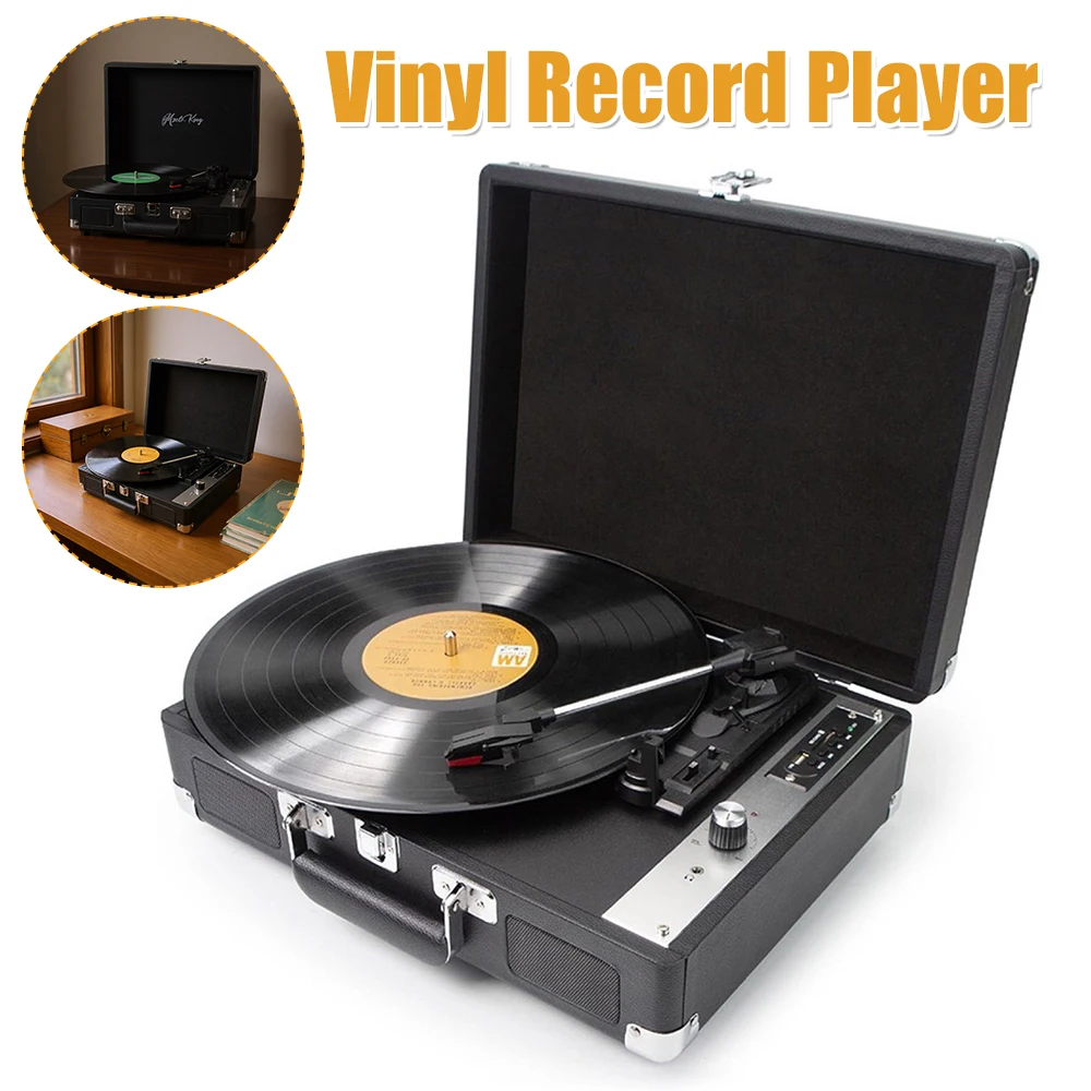 Bluetooth and USB Enabled Vinyl Record Player with 3.5mm RCA Output Support 33 45 78 RPM Black Turntable for Home Use