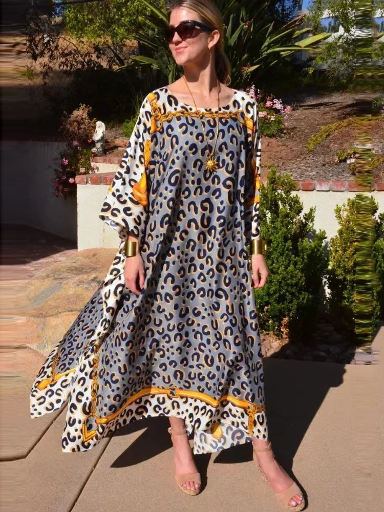 

Leopard Beach Cover Ups for Swimwear 2025 New Maxi Beach Dresses Bohemian Kaftans for Women Seaside Holiday Bathing Suits