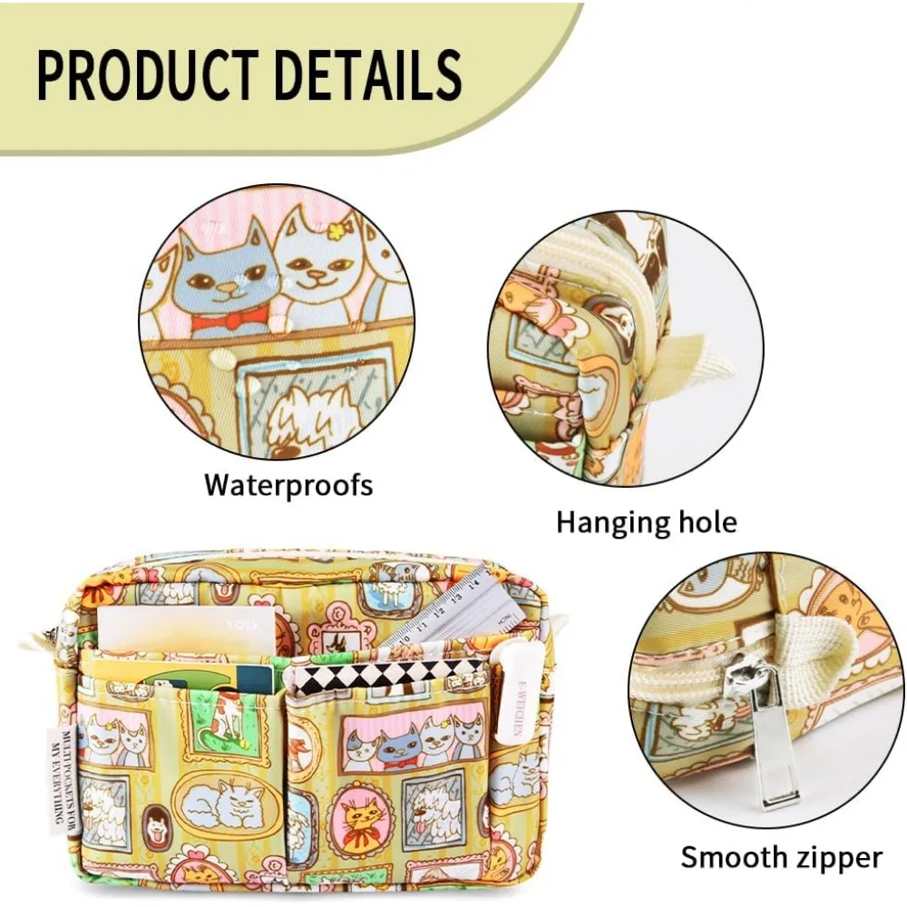 E-WEICHEN Multiple Pockets Portfolio Organizer with Zippered, Makeup Bag Travel Essentials for Women, Simple Waterproof Statione
