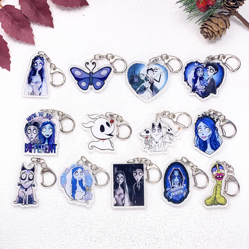 1/13 piezas de accesorios de llavero de coche de dibujos animados de La Novia Cadáver de Tim Burton, dijes acrílicos colgantes para llavero de bolso, decoración de mochila