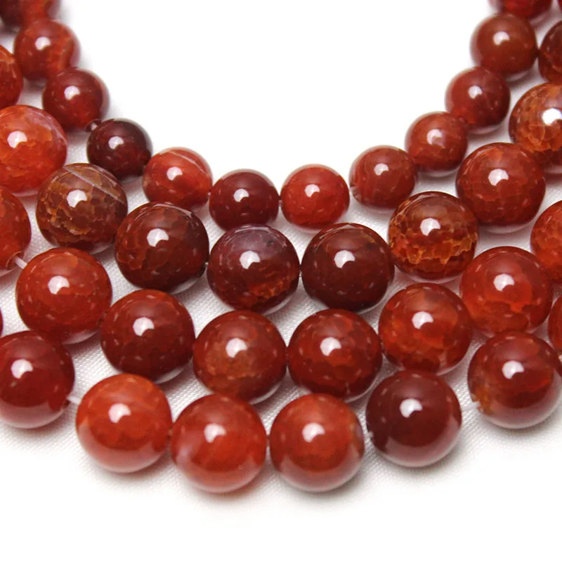 Natural Stone Red Dragon Vein Agates Beaded Loose Round Beads Strand for Jewelry Making DIY Fashion Bracelet Accessories 15‘’