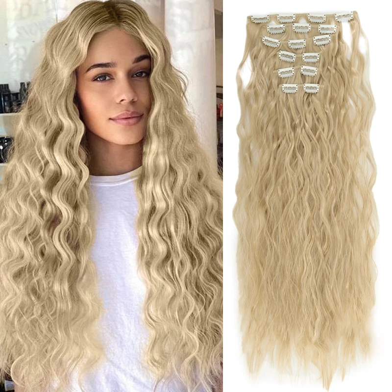 

Синтетические 6 шт./компл. длинные вьющиеся заколки для наращивания волос 24 дюйма, волнистые волосы для наращивания волос, шиньон для женщин, повседневная праздничная одежда