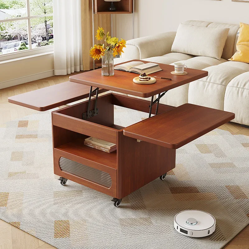 Medieval style lifting coffee table living room sofa side table household modern small apartment storage solid wood edge table c
