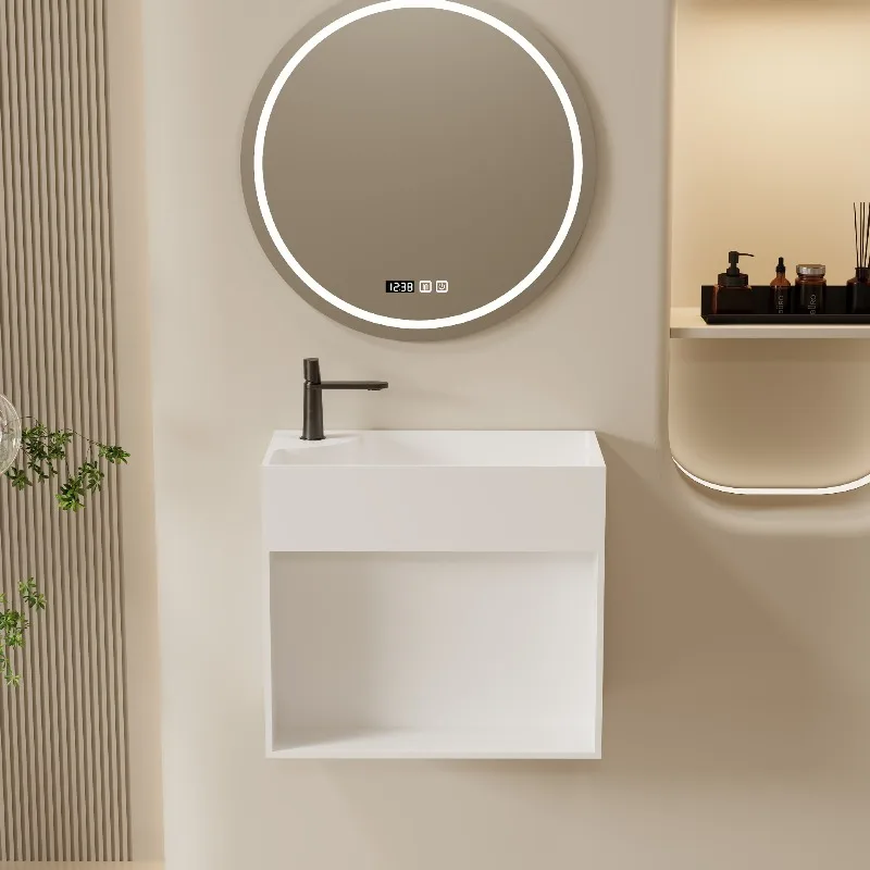 

Small apartment storage wall-mounted artificial stone integrated cabinet washbasin home hotel
