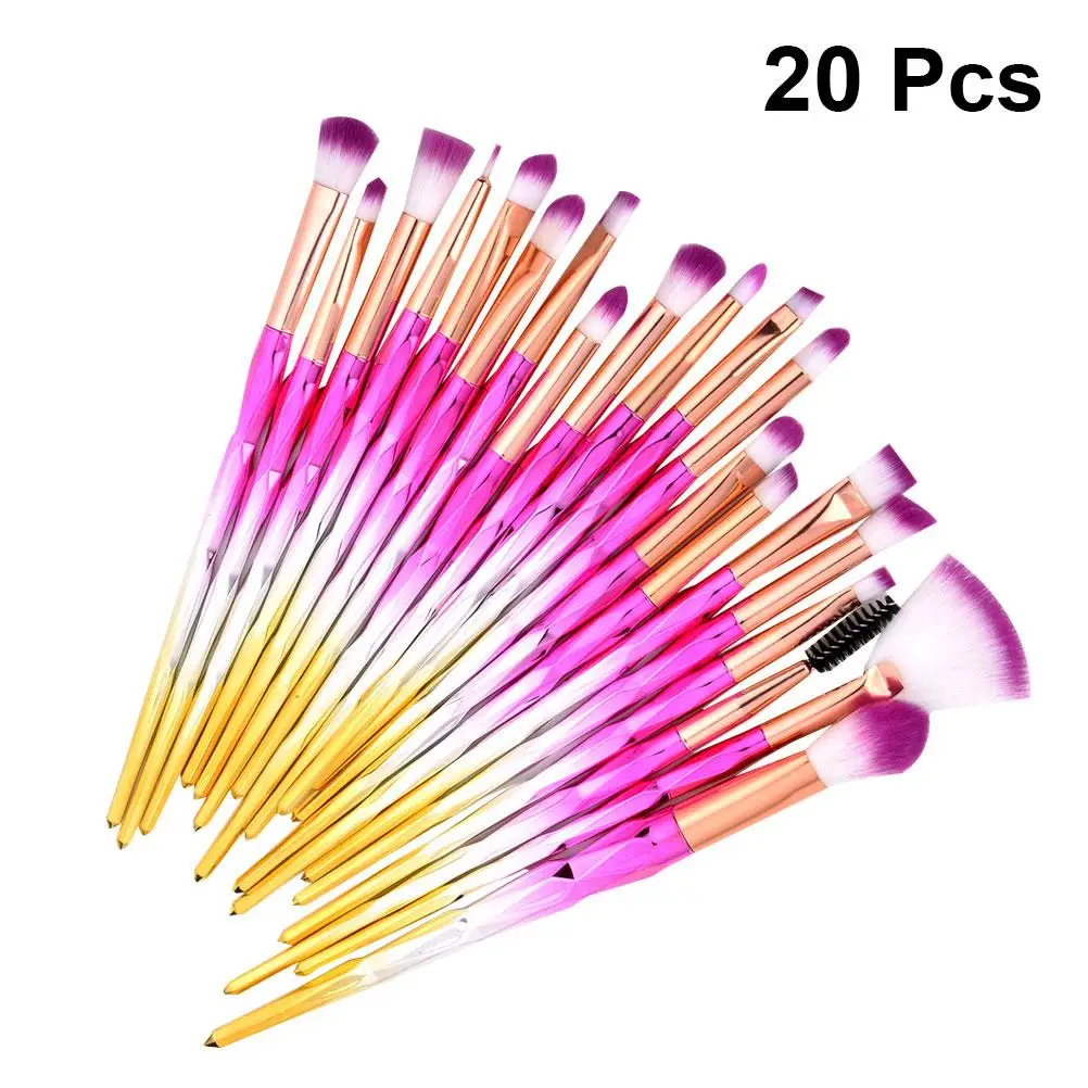 Conjunto de pincéis de maquiagem premium, 20 peças, ferramentas de pincel de fibra com alça de plástico, base, delineador, mascera, corretivo labial, sobrancelha