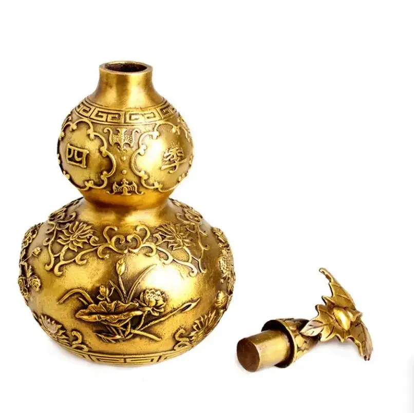 Pure brass Feng Shui gourd ornament, safe throughout the four seasons, open lid treasure gourd, home decoration, safe fortune