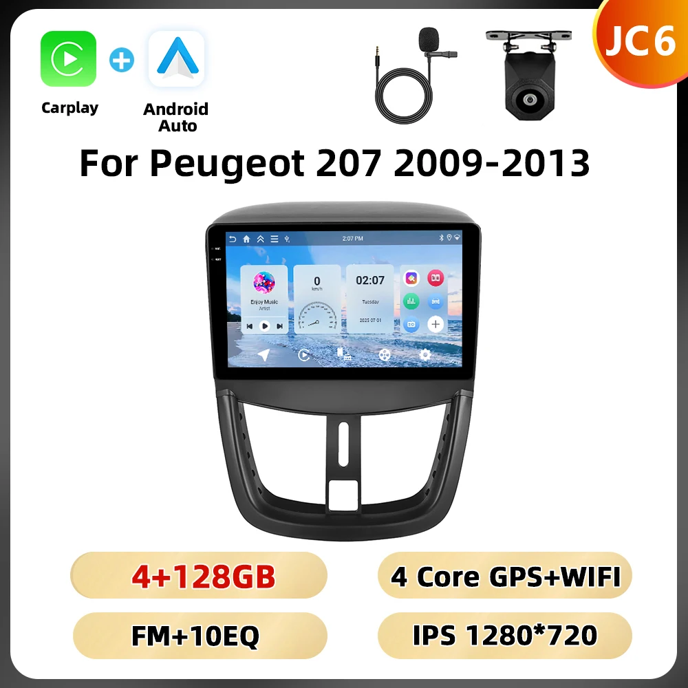 Podofo 8Core Qualcomm Autoradio Voor Peugeot 207 2009-2013 Multimedia Speler Carplay Android Auto 8 + 128G WIFI 4G GPS Auto Stereo