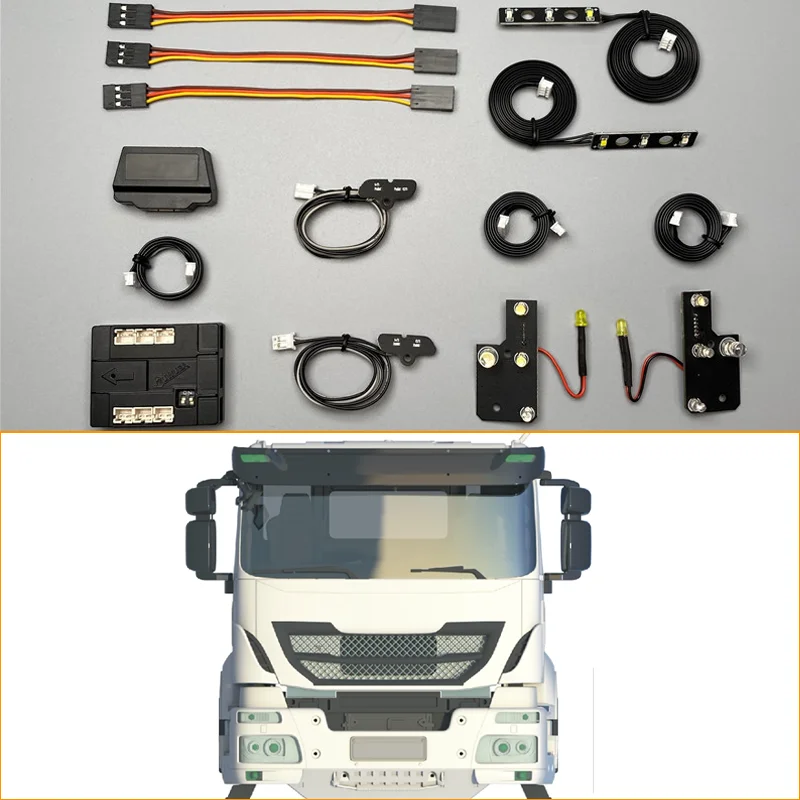 Scale LED Front and Rear Simulated Lights Lighting System for Tamiya 1/14 RC Tipper Iveco Dump Truck Model Car DIY Parts