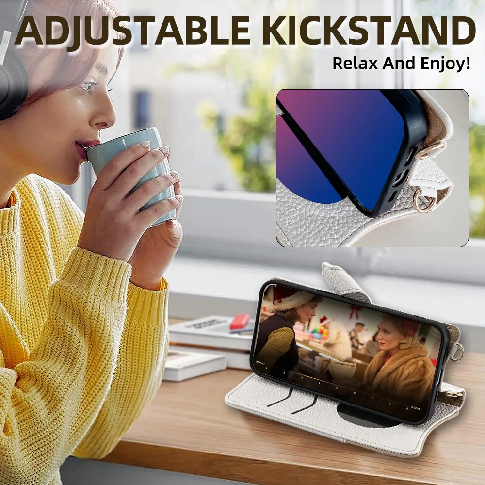 Brieftaschenhülle für Motorola Edge 2022 2023 2024 2025 Magnetische Flip-Handyhülle Edge 70 60 50 40 30 20 X30 Neo Lanyard Lederhülle – Detail 6