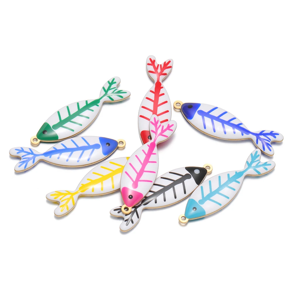 5 قطعة لا تتلاشى الفولاذ المقاوم للصدأ المينا الأسماك سحر القلائد المعلقات DIY بها بنفسك اليدوية صنع المجوهرات لمكونات الحرف اليدوية