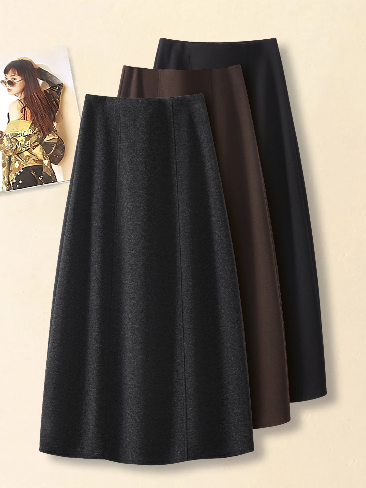 

Юбка А-силуэта с высокой талией женская, осенне-зимняя, новая модель, из мягкой комфортной ацетатной шерстяной ткани, с цветочным принтом, прикрывающая бедра