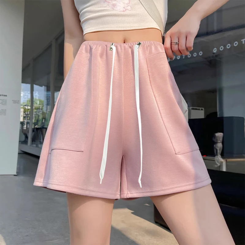 Pink Sports Shorts Casual For Small People Drawstring Short Thin Loose High-Waisted A-line Slimming Wide-Leg Pants Work Shorts