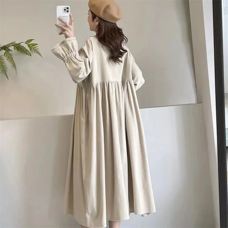 2026 vestido feminino parece bom único breasted vestidos de veludo retro gola dupla camada boneca moda blusão outerwear