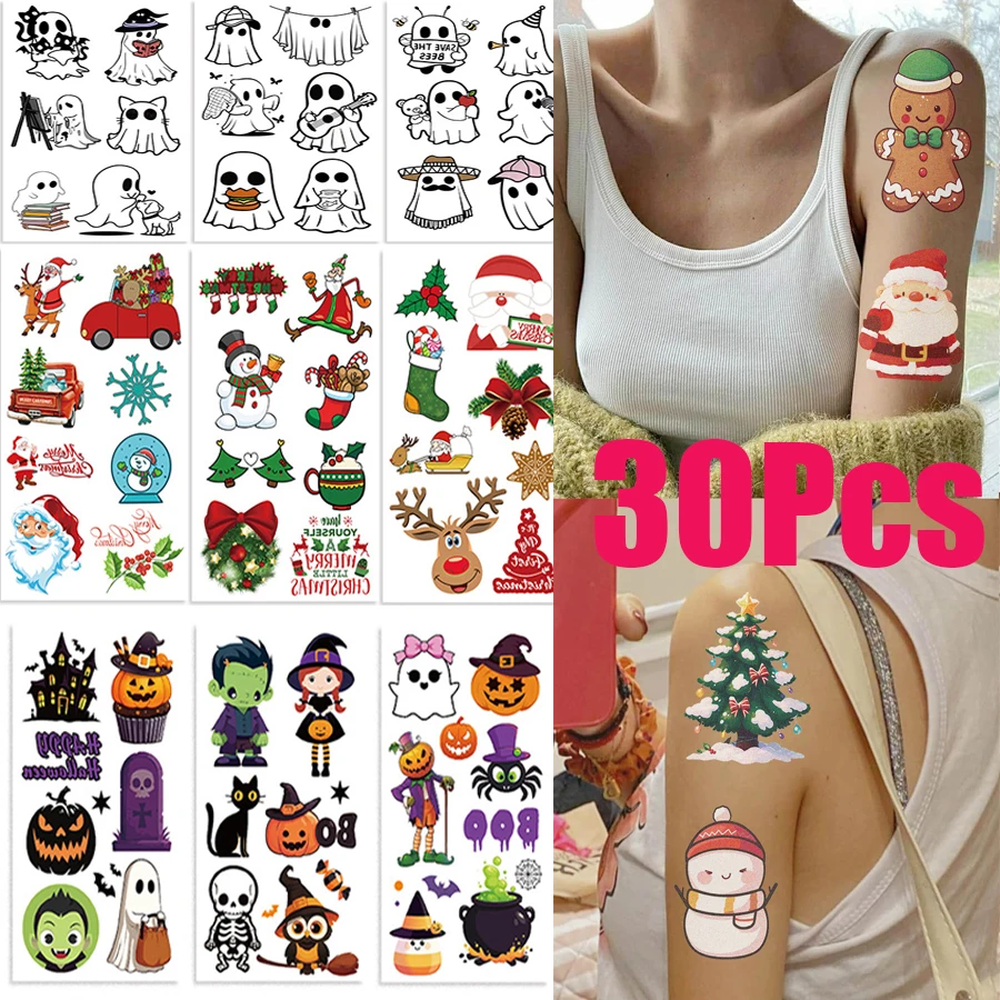 

30pcs Halloween Pumpkins Tattoo Stickers Luminous Waterproof Stickers for Face DecorationBody Tattoo Kids Halloween Party Props