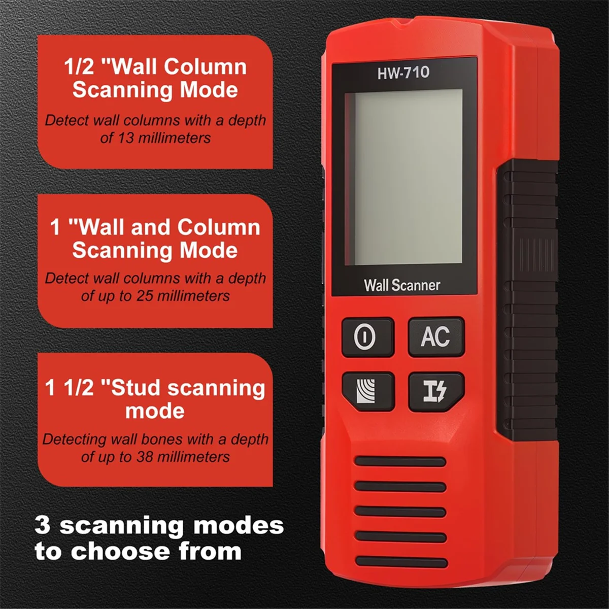 ماسح ضوئي للحائط من ABJZ، أداة مكتشف مسامير الحائط 7 في 1 مع إنذار، كاشف مسمار الحوائط الجافة الكهربائية، مكتشف شعاع محمول باليد
