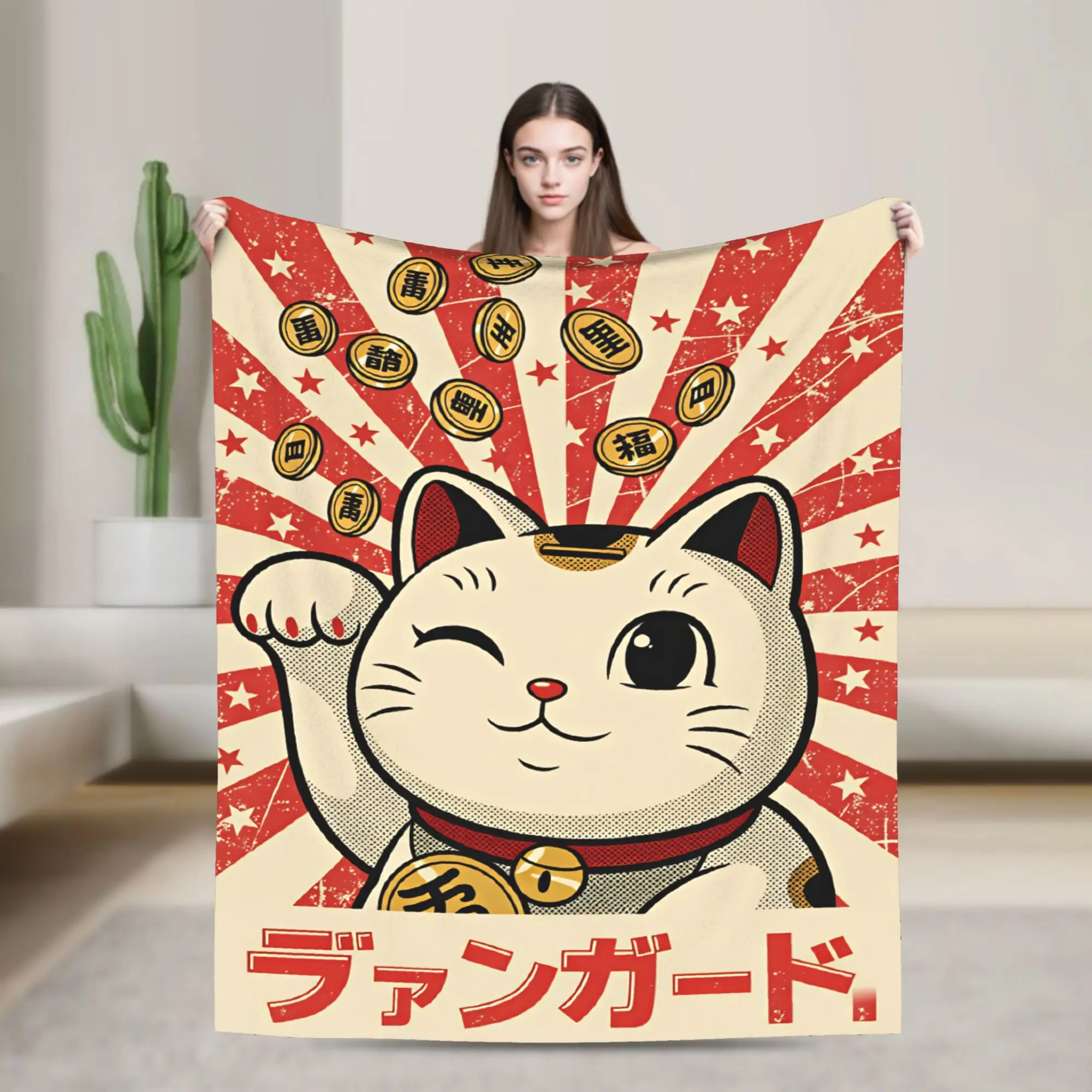 Maneki Nekos Cats Plush Blankets Boy Girl  Flannel Throw Blanket For Couch Bed Super Warm Design Quality Bedspread Birthday Gift